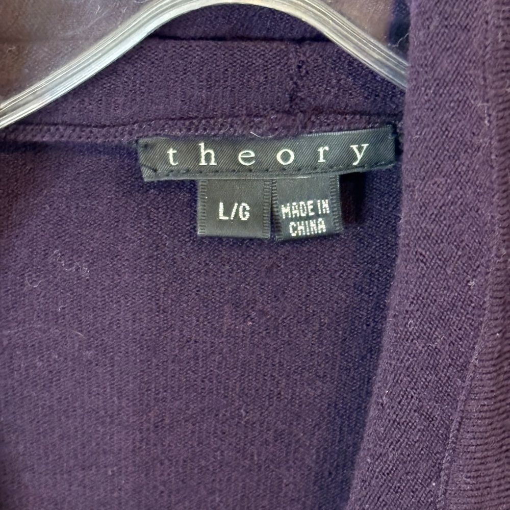 Theory Deep Purple Eggplant Open Front Cardigan with Pockets - Picture 3 of 4